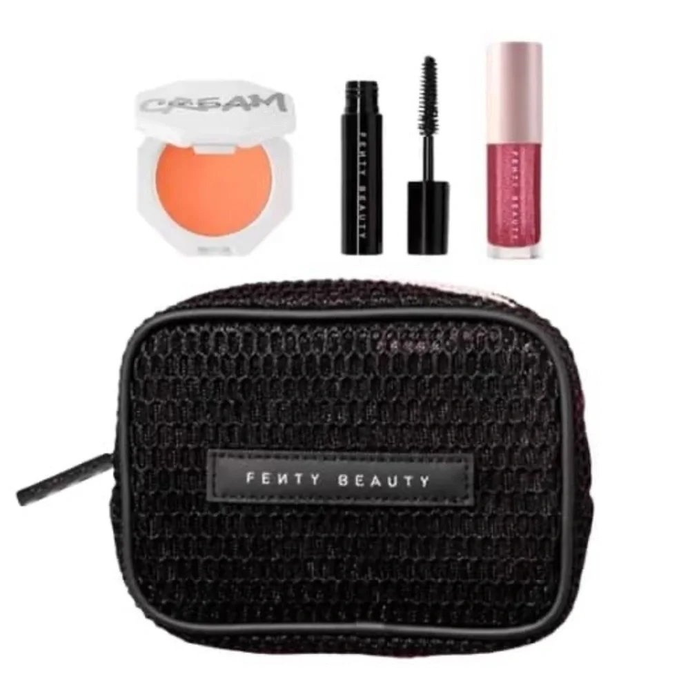 FENTY x Rihanna 4p Cosmetic Lip GlossBomb  Bag Blush Hella Thicc Mascara $60 NIB